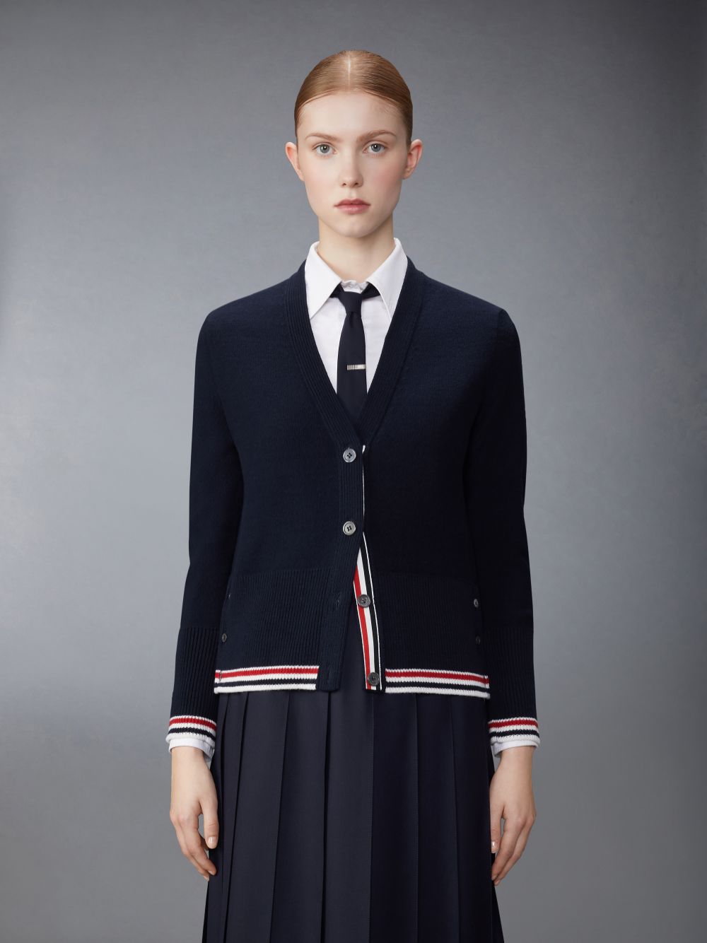 Cardigan Thom Browne Merino Wool Hector Fringe Classic Femme Bleu | PNE13F11911