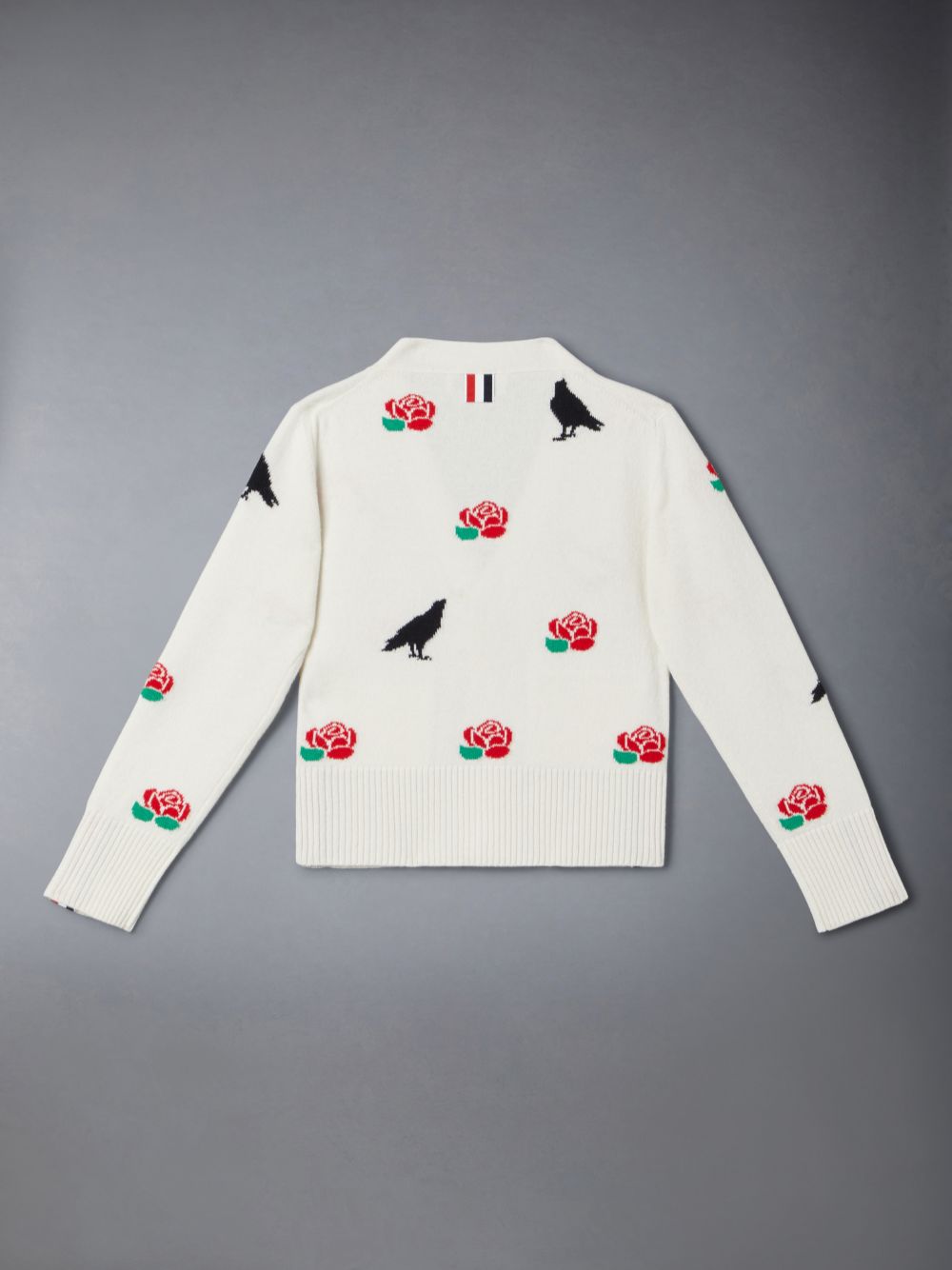 Cardigan Thom Browne Merino Wool Rose and Raven Fille Blanche | XIK93J47166