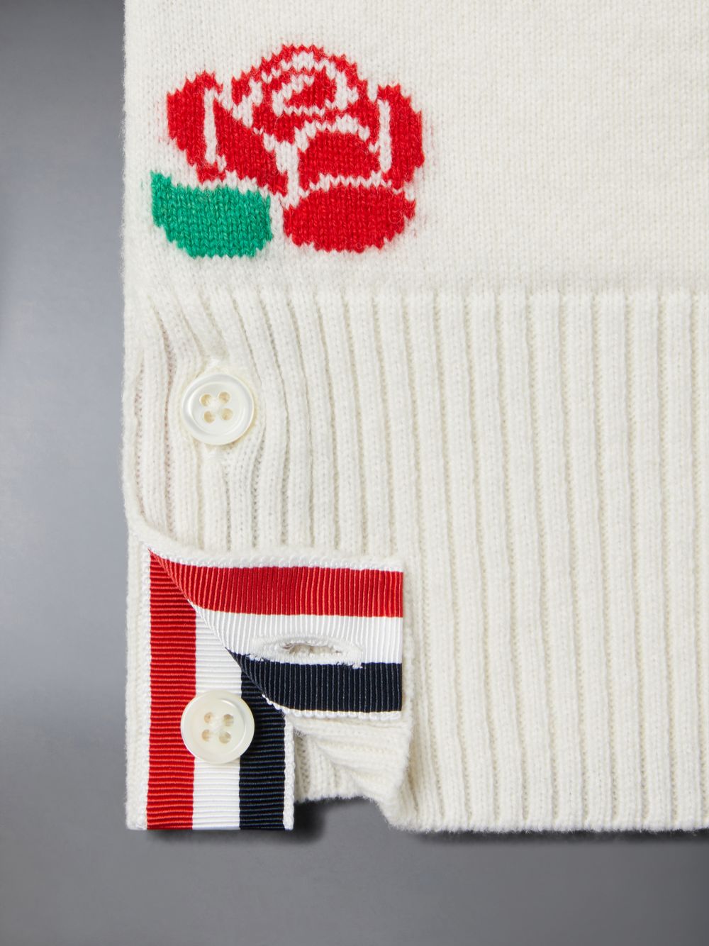 Cardigan Thom Browne Merino Wool Rose and Raven Fille Blanche | XIK93J47166