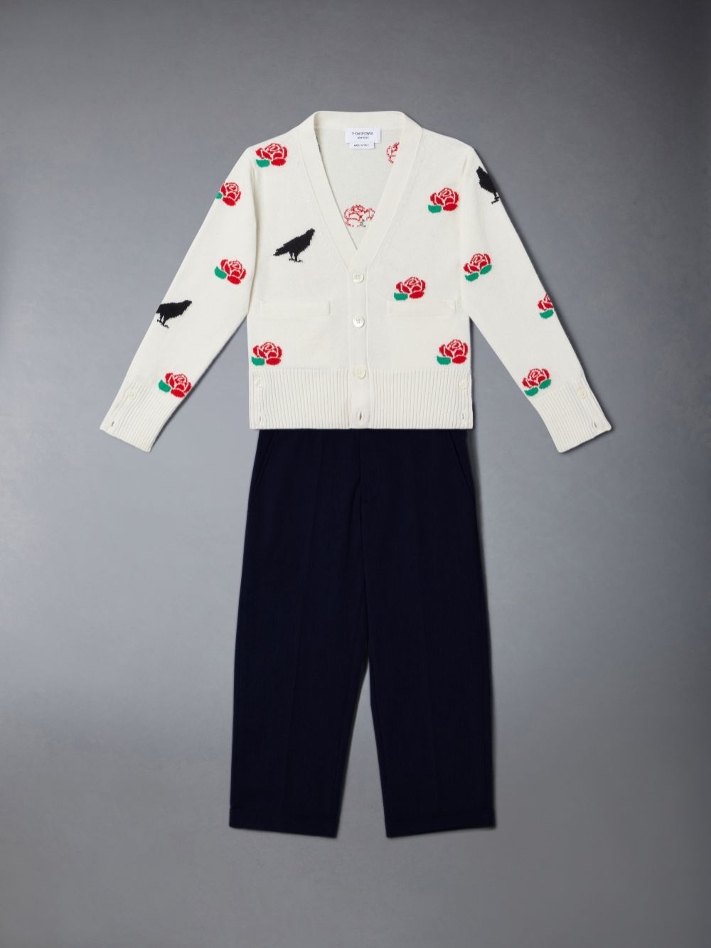 Cardigan Thom Browne Merino Wool Rose and Raven Garcon Blanche | BJV75G47879