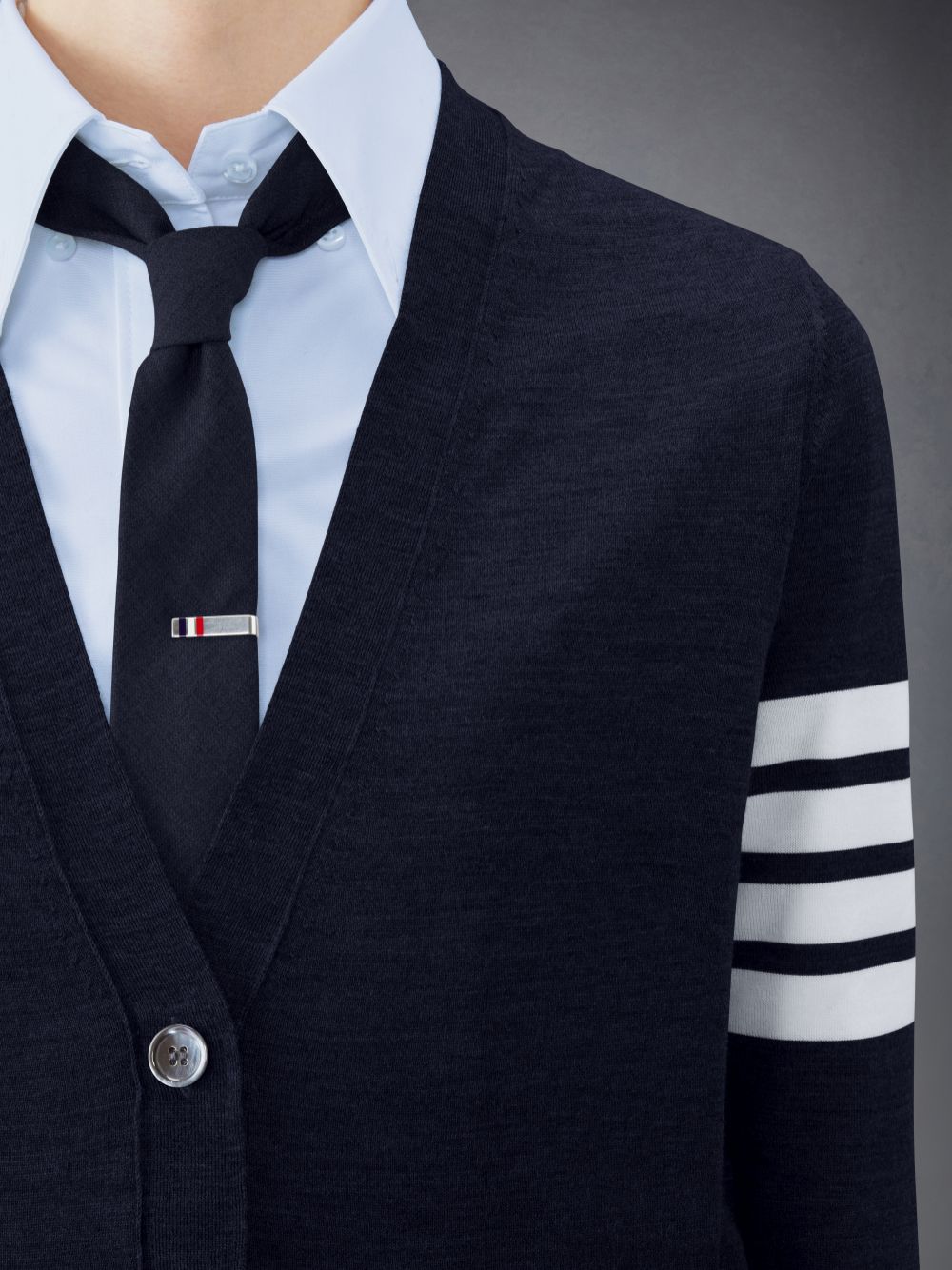 Cardigan Thom Browne Wool 4-Bar Relaxed V-Neck Femme Bleu | ATZ99J24839