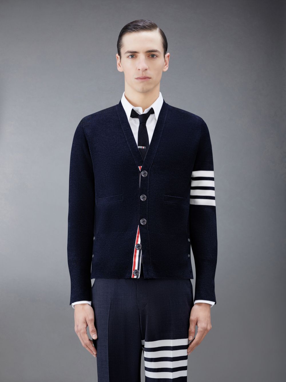 Cardigan Thom Browne Wool 4-Bar V-Neck Homme Bleu | RVF18Q76868