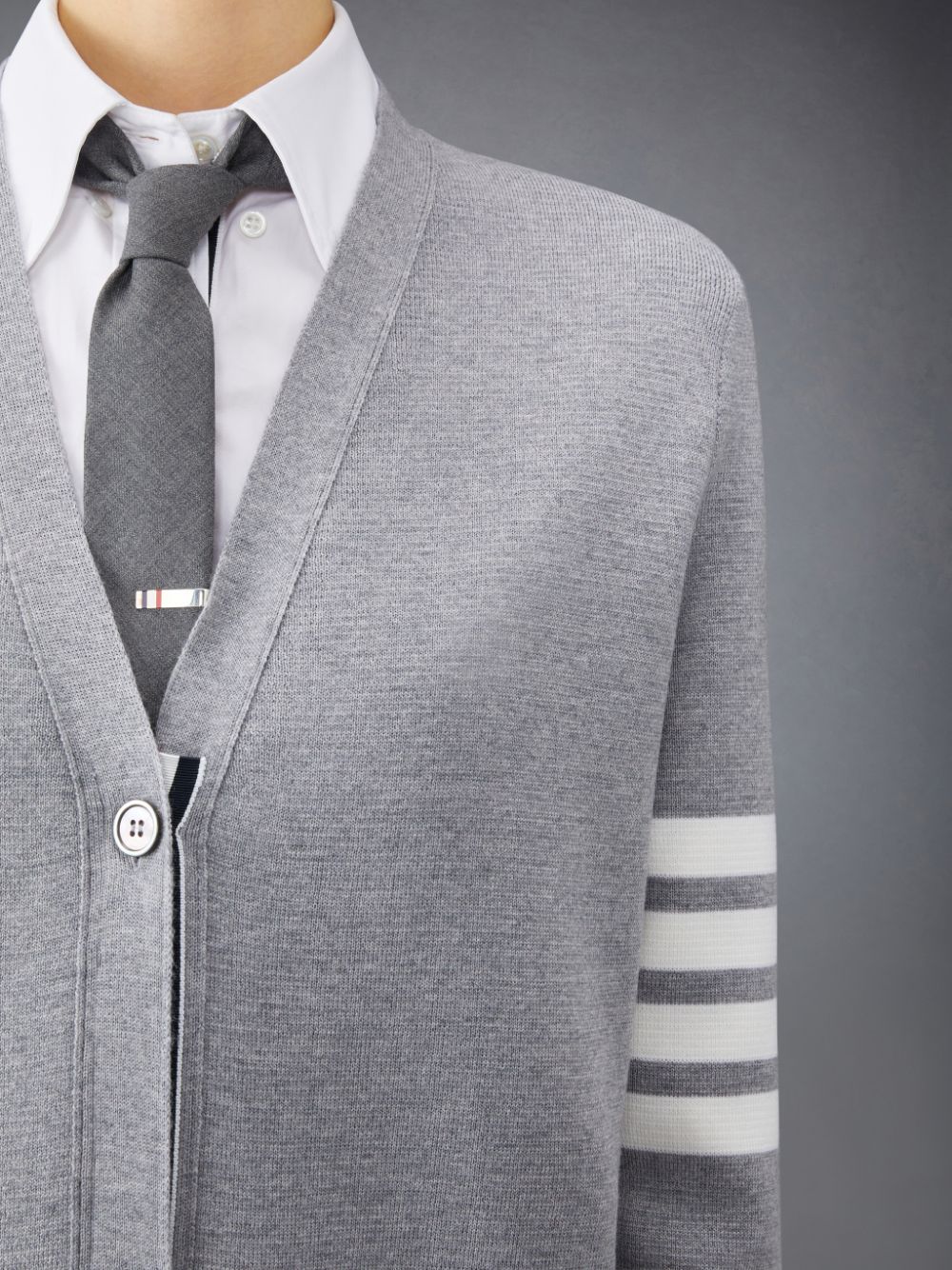 Cardigan Thom Browne Wool Long V-Neck Femme Grise | TCJ13Y52811