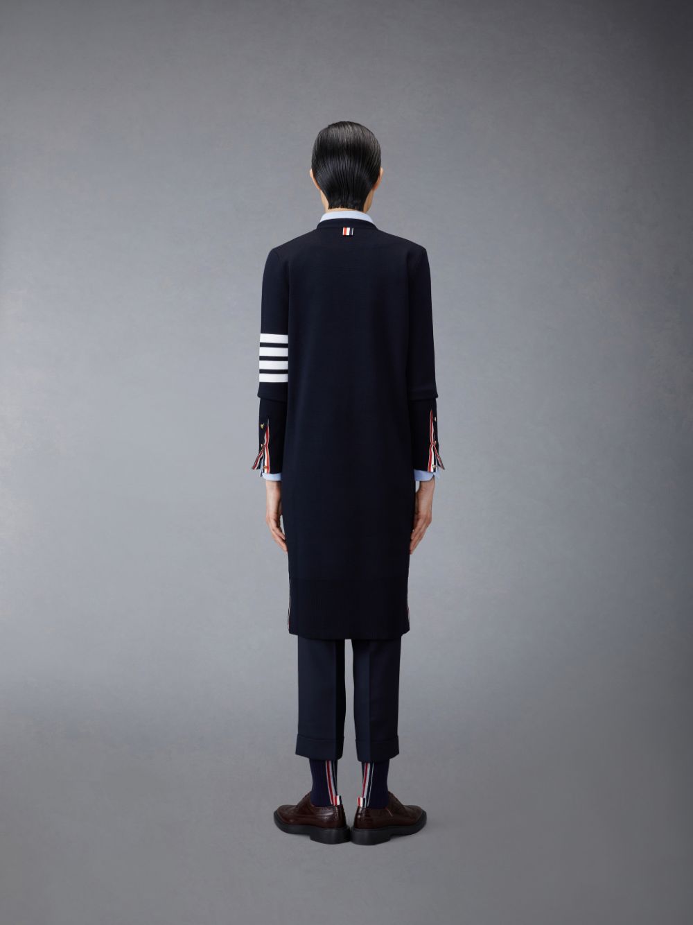 Cardigan Thom Browne Wool Long V-Neck Femme Bleu | JUJ58S32877