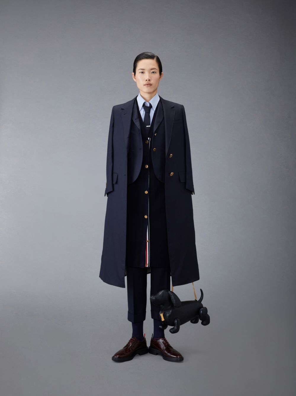 Cardigan Thom Browne Wool Long V-Neck Femme Bleu | JUJ58S32877