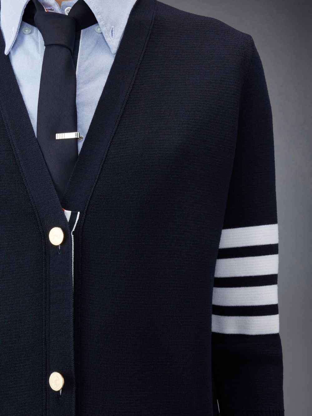 Cardigan Thom Browne Wool Long V-Neck Femme Bleu | JUJ58S32877