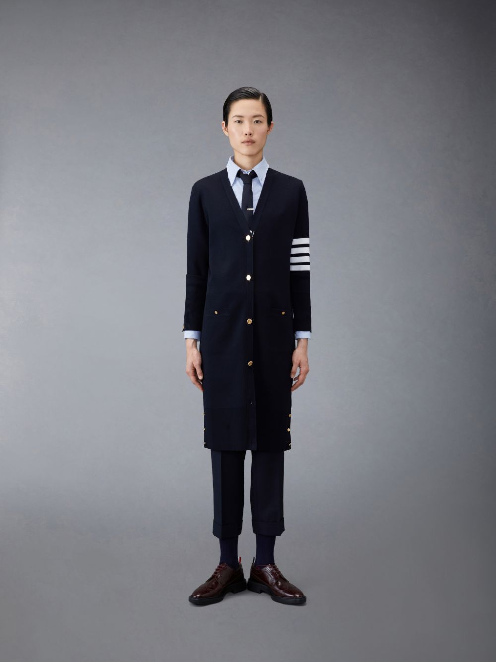 Cardigan Thom Browne Wool Long V-Neck Femme Bleu | JUJ58S32877