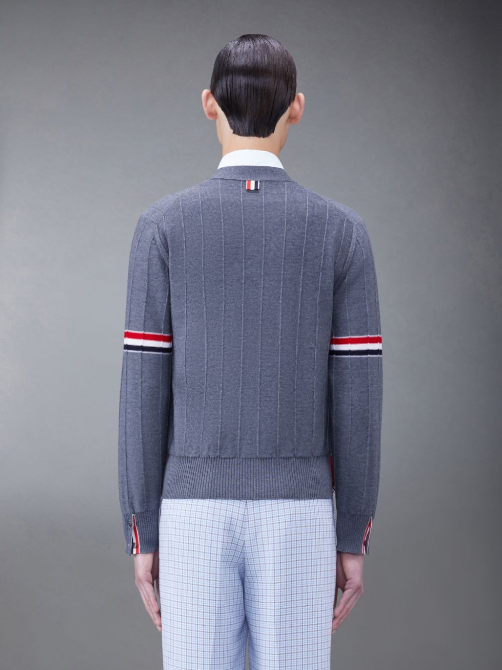Cardigan Thom Browne Wool Relaxed V-Neck Armband Homme Grise | FYL11N63188