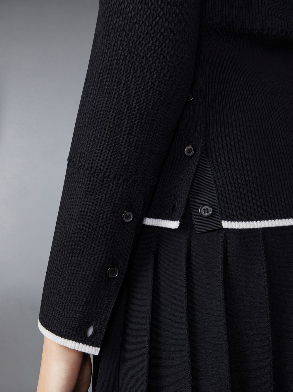Cardigan Thom Browne Wool Silk Blend Tipping Rib Stitch Cable Femme Noir | NBI30S70973