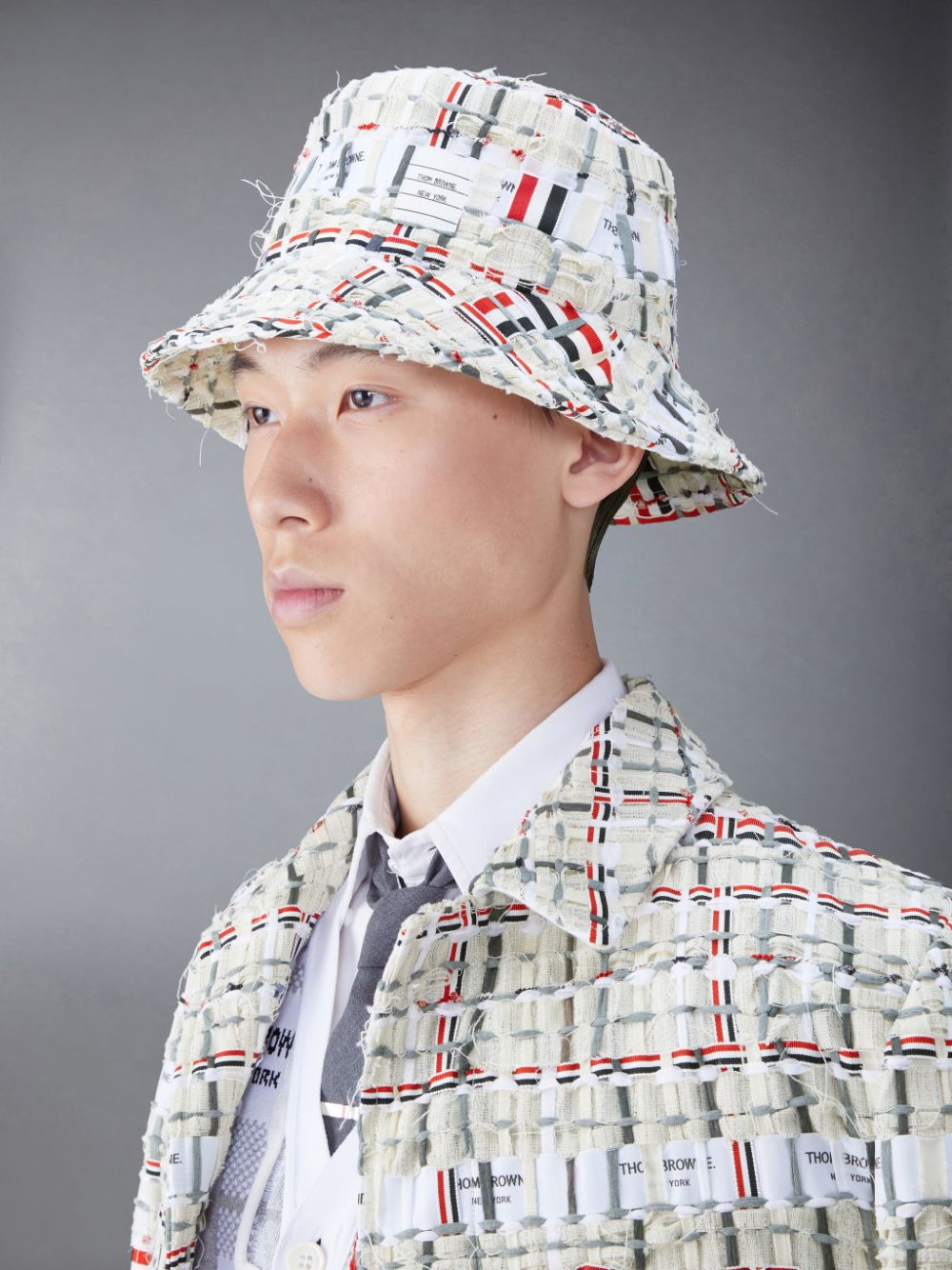 Chapeau Bucket Thom Browne Deconstructed Tweed Homme Orange | AQT69R54931