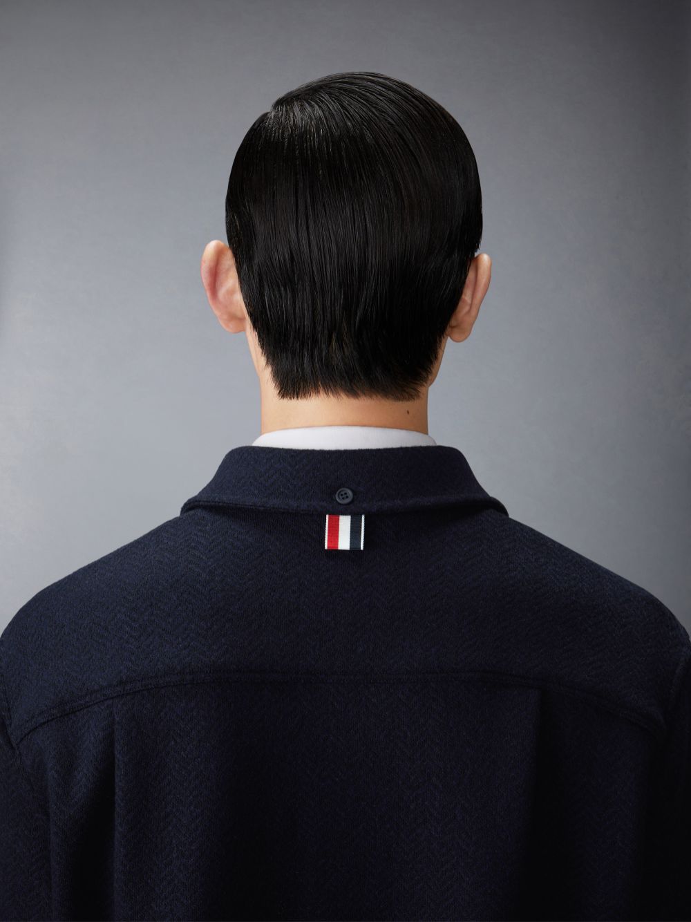 Chemises Thom Browne Boiled Cotton Wool Herringbone Oversized Homme Bleu | QLO08O51836
