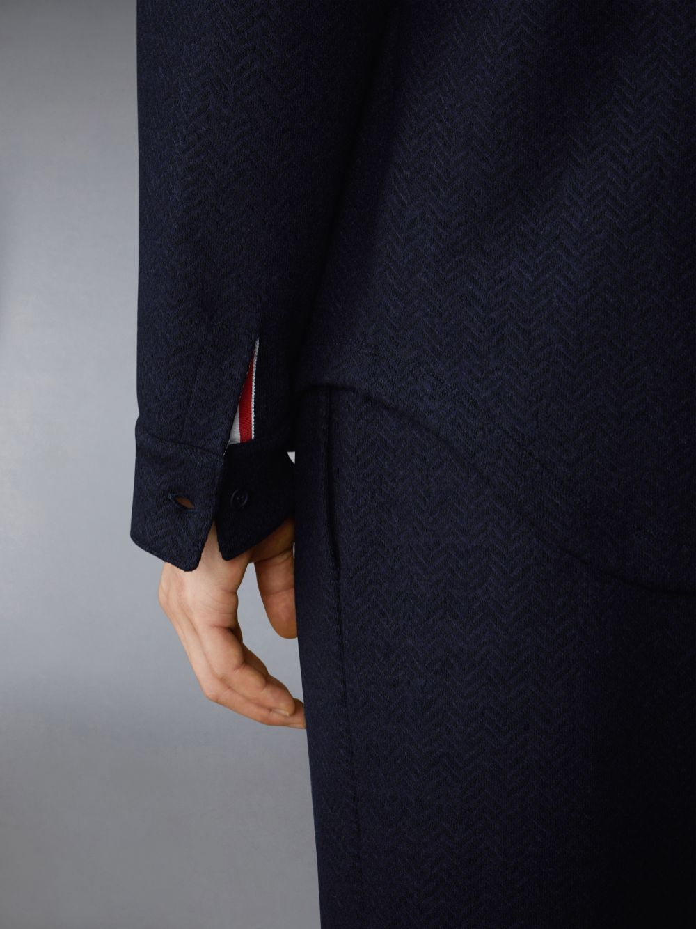 Chemises Thom Browne Boiled Cotton Wool Herringbone Oversized Homme Bleu | QLO08O51836