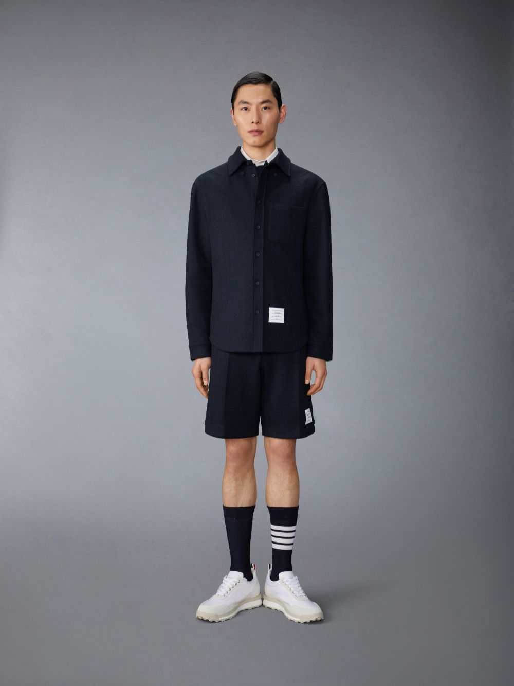 Chemises Thom Browne Boiled Cotton Wool Herringbone Oversized Homme Bleu | QLO08O51836