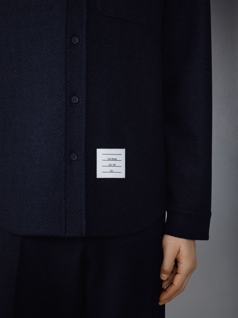 Chemises Thom Browne Boiled Cotton Wool Herringbone Oversized Homme Bleu | QLO08O51836