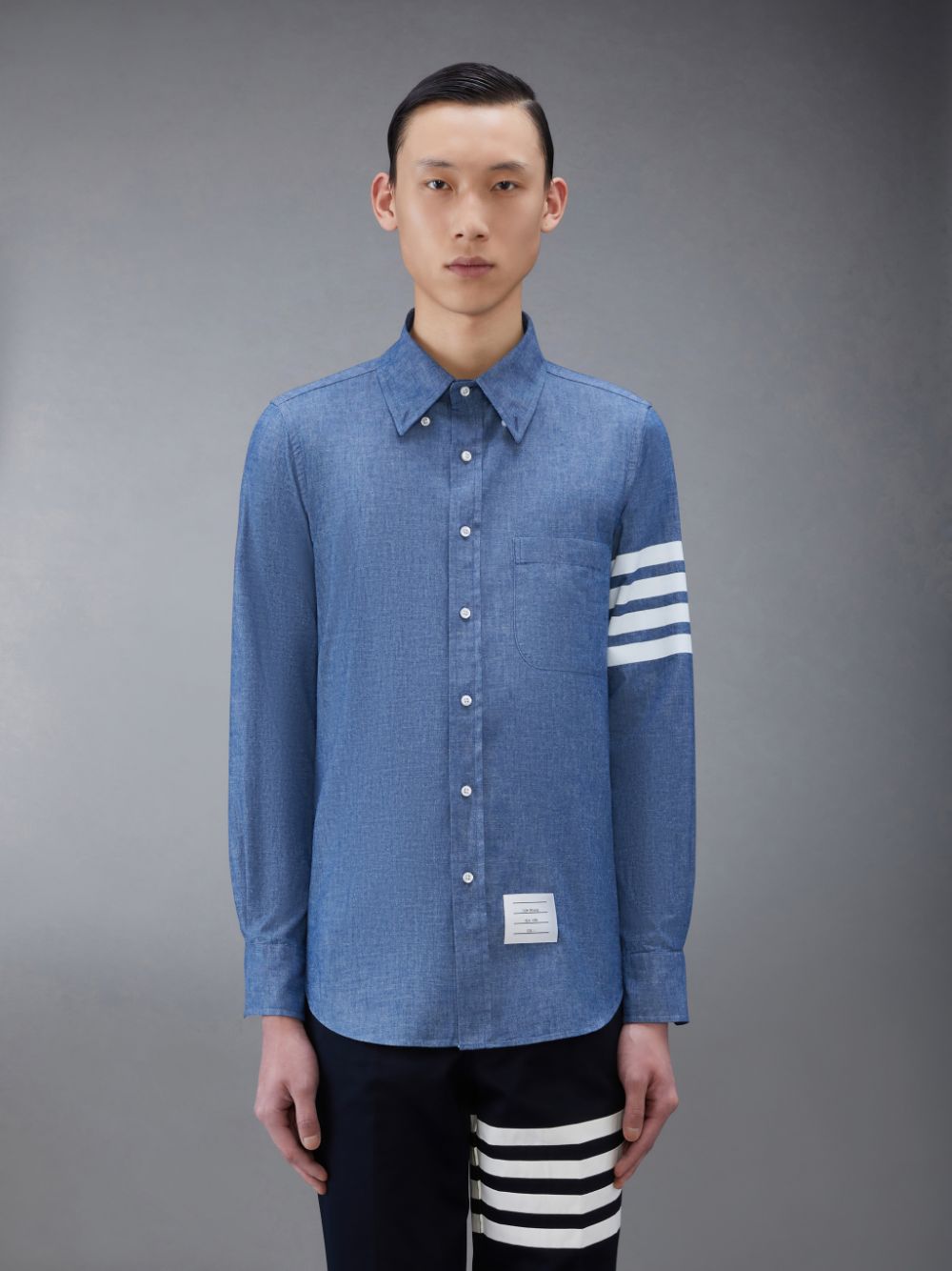 Chemises Thom Browne Chambray 4-Bar Homme Bleu | GZC38P67484
