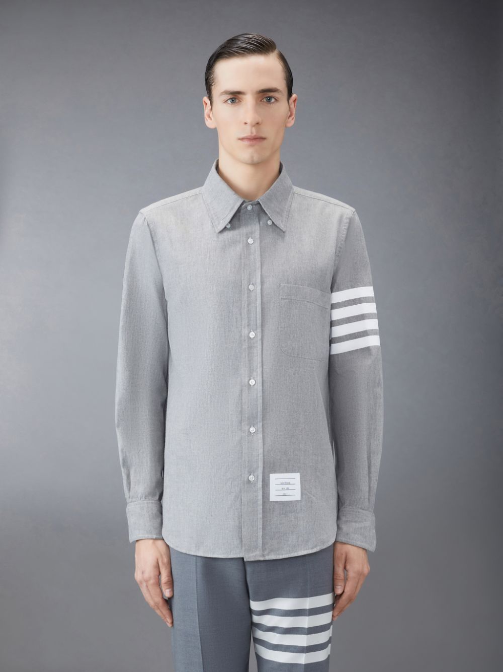 Chemises Thom Browne Chambray 4-Bar Homme Grise | GGZ47P20131