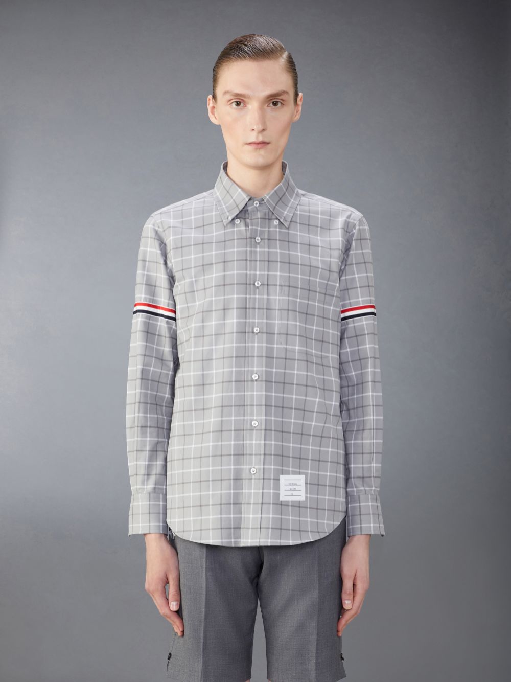Chemises Thom Browne Check Cotton Flannel Armband Homme Grise | MXA86F73533