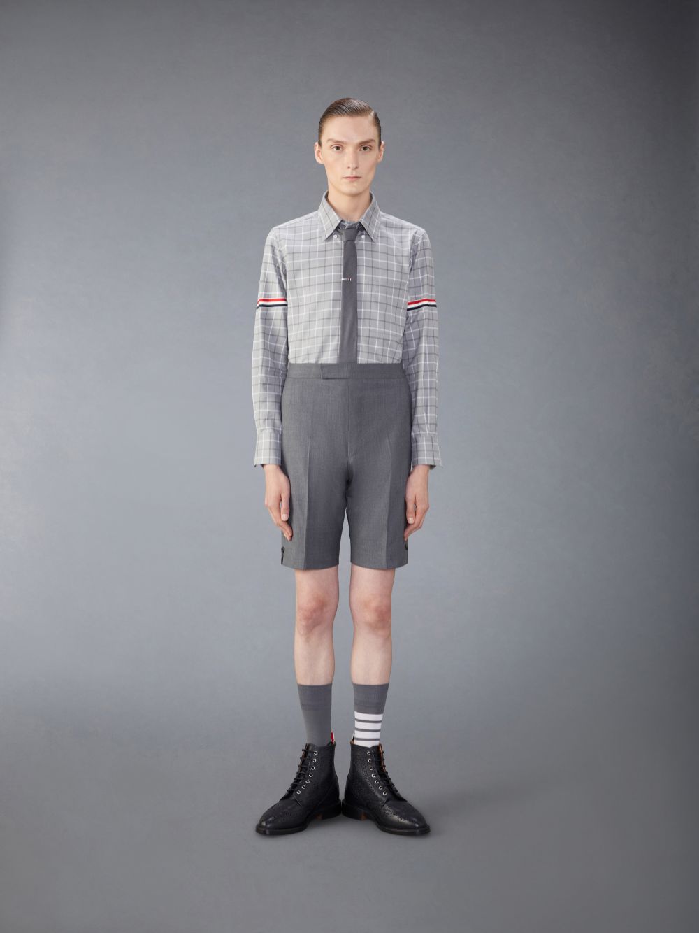 Chemises Thom Browne Check Cotton Flannel Armband Homme Grise | MXA86F73533
