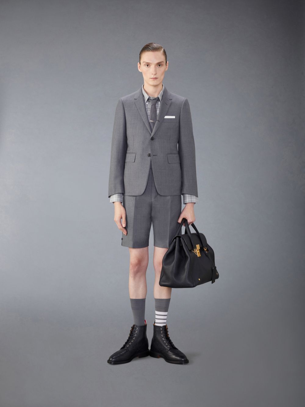 Chemises Thom Browne Check Cotton Flannel Armband Homme Grise | MXA86F73533