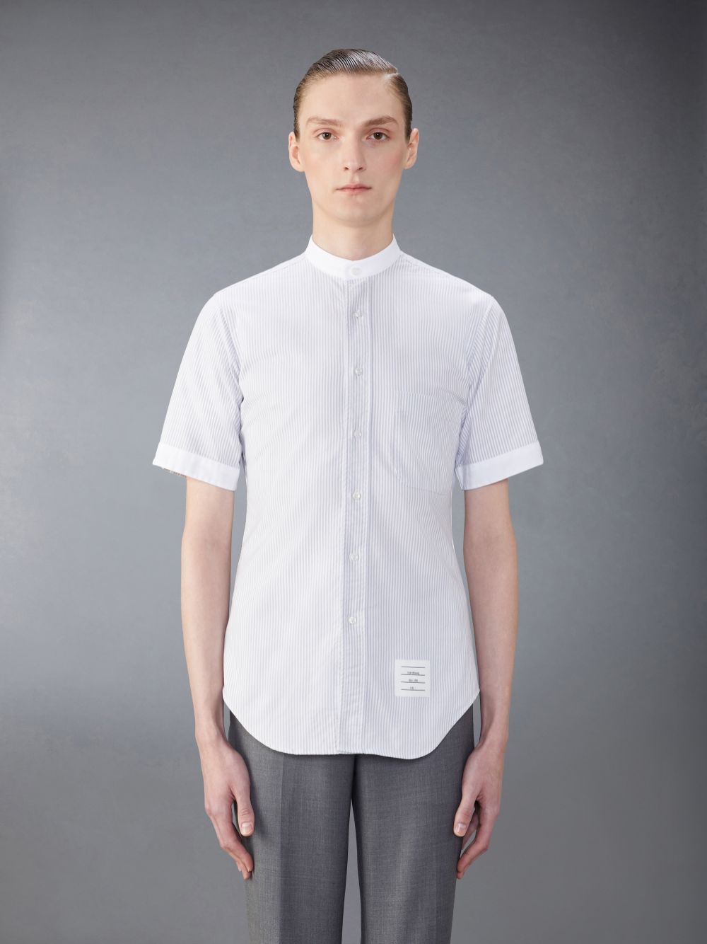 Chemises Thom Browne Classic Cotton Band Collar Homme Grise | QHU54A42363