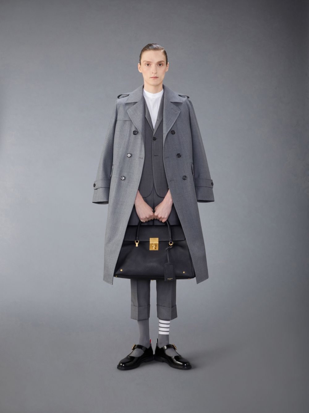 Chemises Thom Browne Classic Cotton Band Collar Homme Grise | QHU54A42363