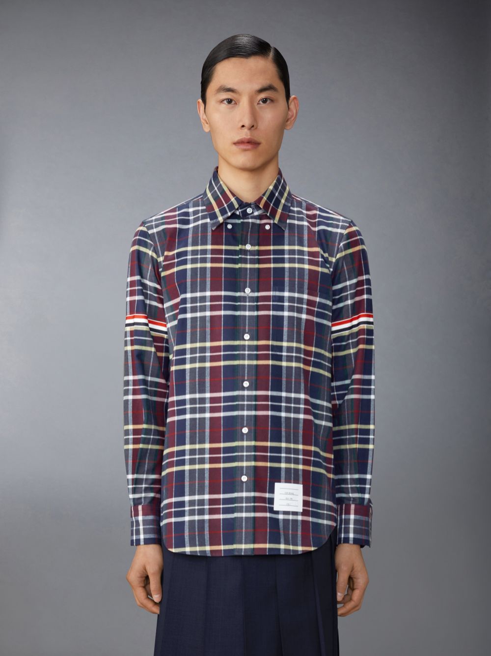 Chemises Thom Browne Hunting Tartan Cotton Flannel Armband Homme Bleu | ZMQ85C91400