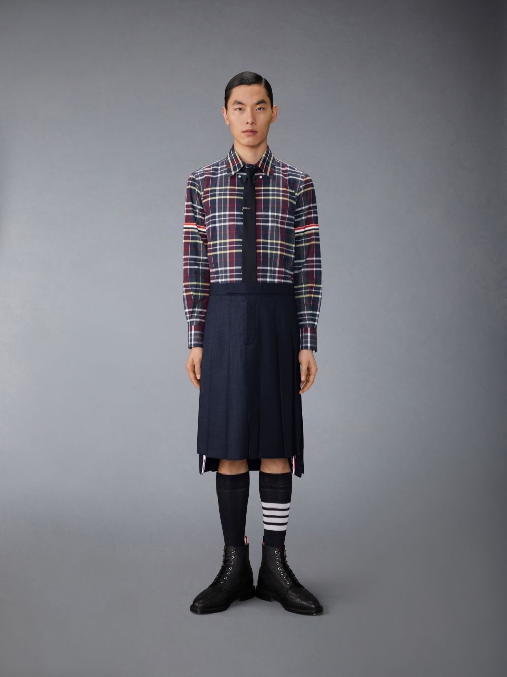 Chemises Thom Browne Hunting Tartan Cotton Flannel Armband Homme Bleu | ZMQ85C91400