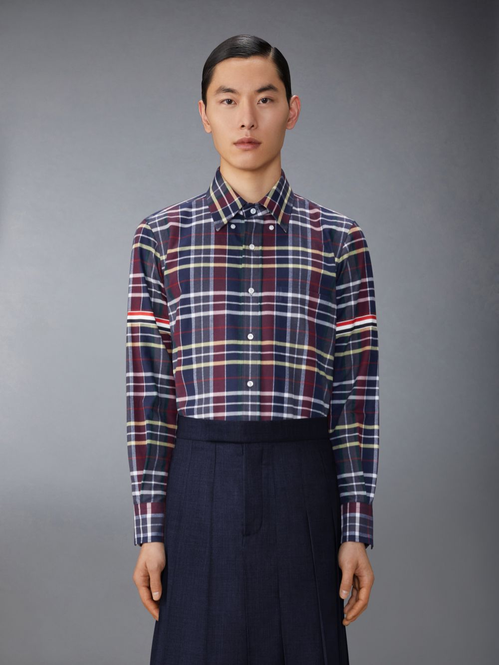 Chemises Thom Browne Hunting Tartan Cotton Flannel Armband Homme Bleu | ZMQ85C91400