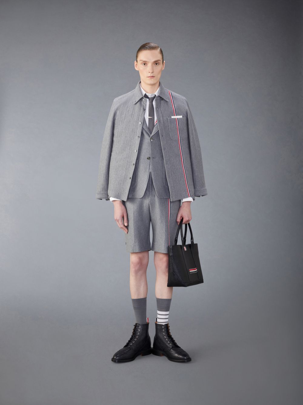 Chemises Thom Browne Knit Cotton Jacket Homme Grise | SDS27Z42961