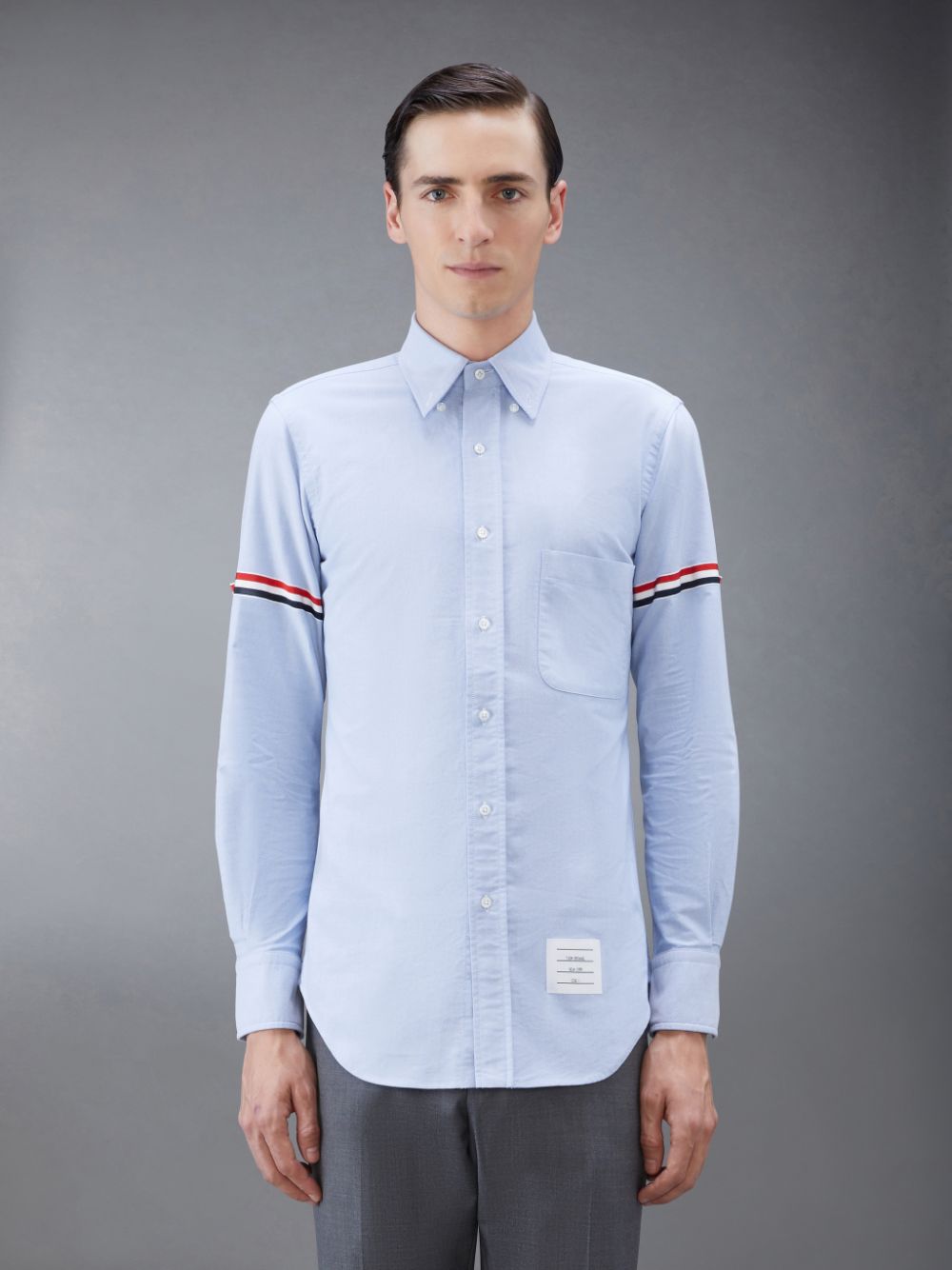 Chemises Thom Browne Light Blue Oxford Grosgrain Armband Classic Homme Bleu | PDY27Q07891