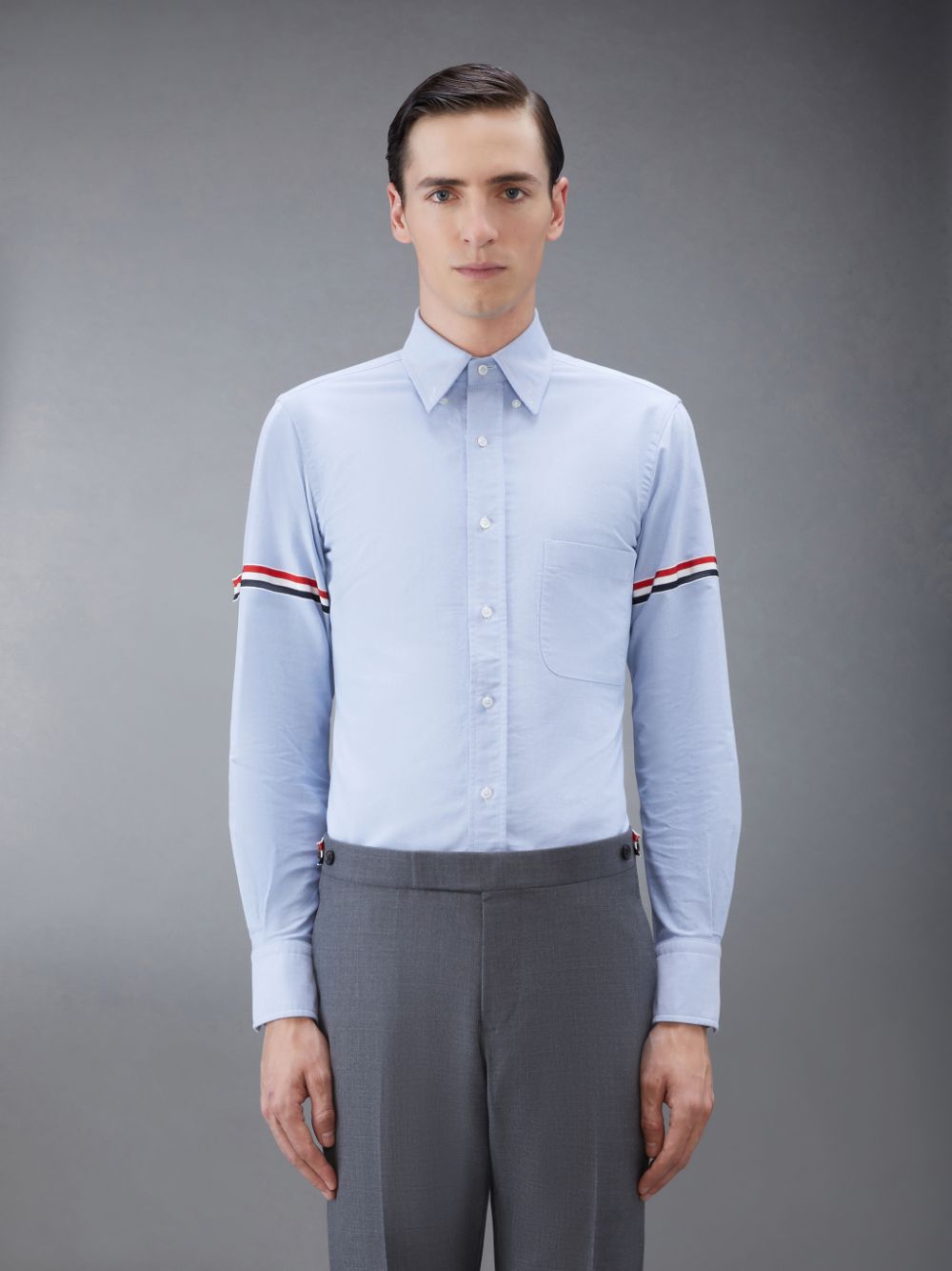 Chemises Thom Browne Light Blue Oxford Grosgrain Armband Classic Homme Bleu | PDY27Q07891