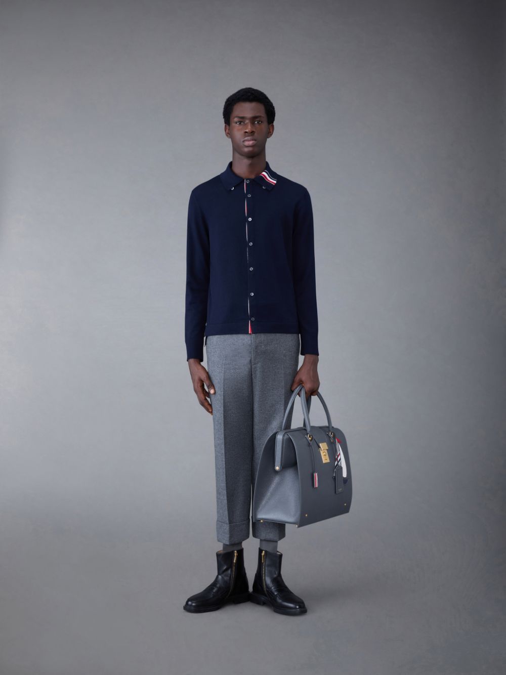 Chemises Thom Browne MERINO JERSEY STRIPE INTARSIA Homme Bleu | FDD71N43349