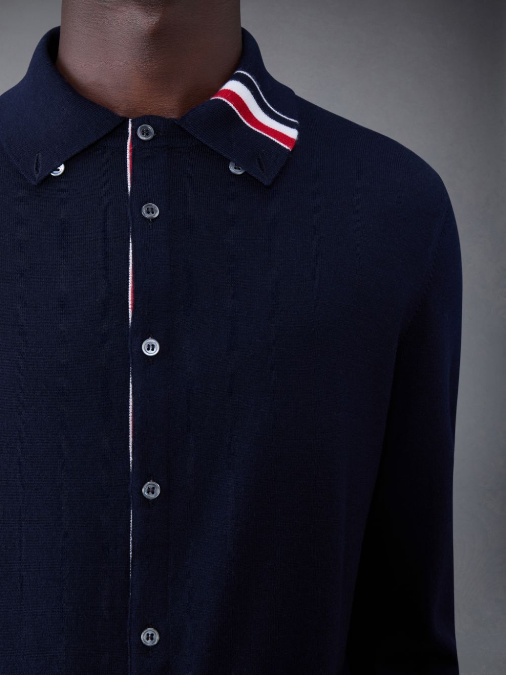 Chemises Thom Browne MERINO JERSEY STRIPE INTARSIA Homme Bleu | FDD71N43349