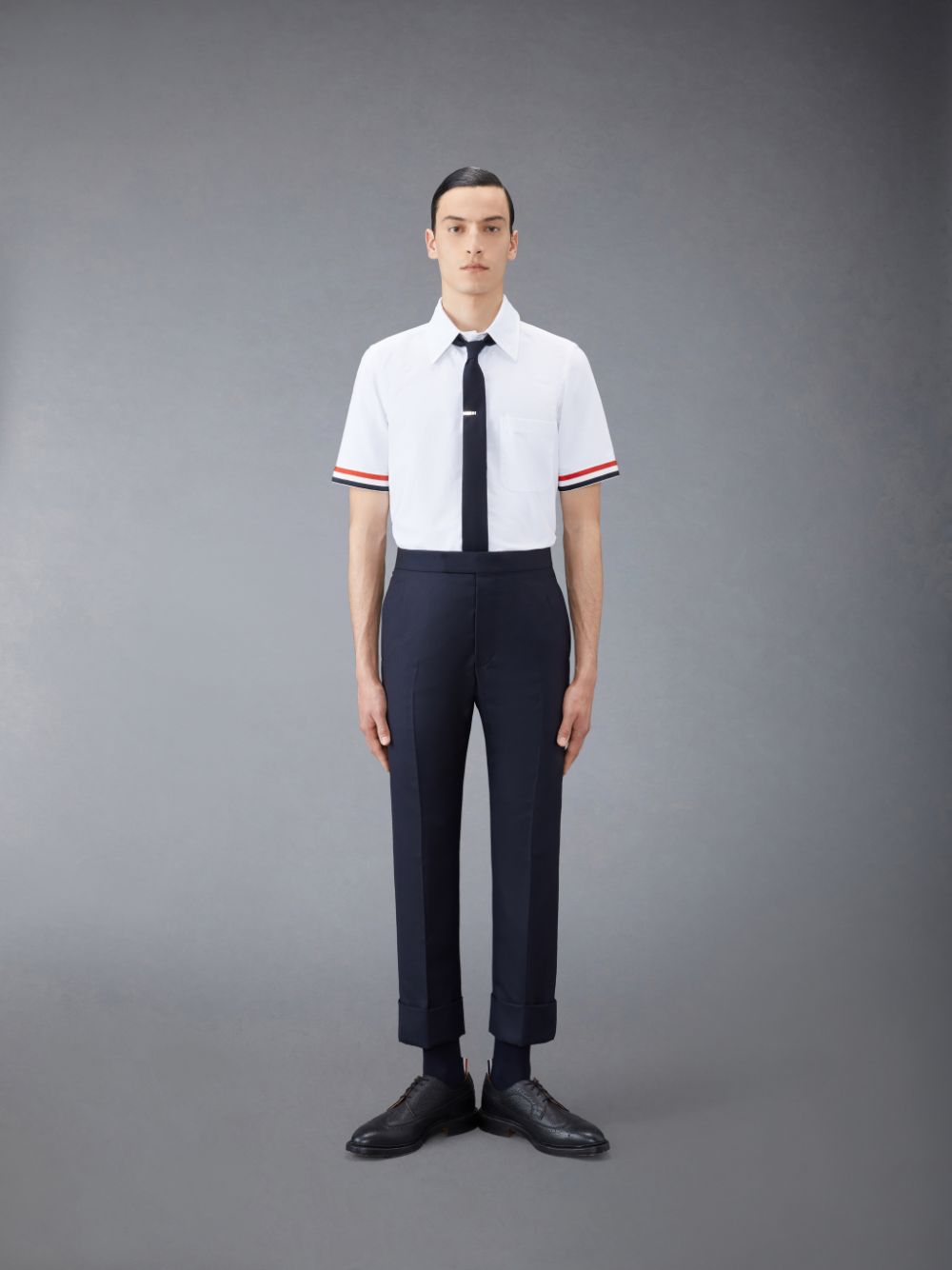 Chemises Thom Browne Oxford Grosgrain Cuff Short Sleeve Homme Blanche | AMB34O28542