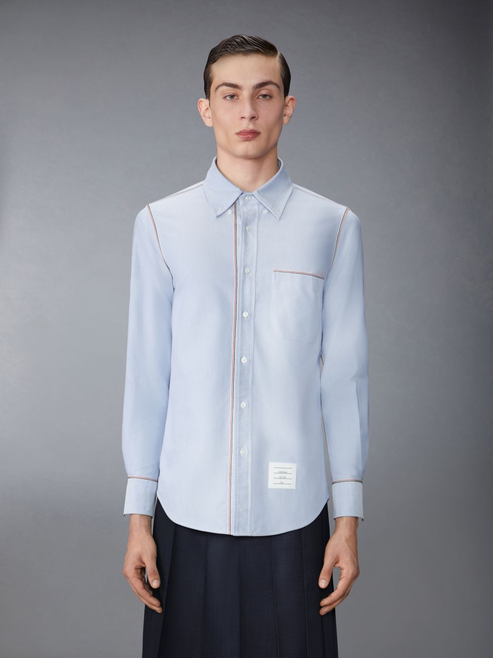 Chemises Thom Browne Oxford Grosgrain Framing Homme Bleu | WOJ04U01632