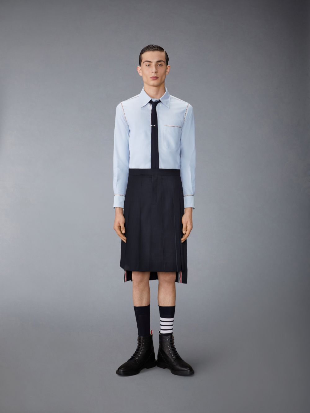 Chemises Thom Browne Oxford Grosgrain Framing Homme Bleu | WOJ04U01632