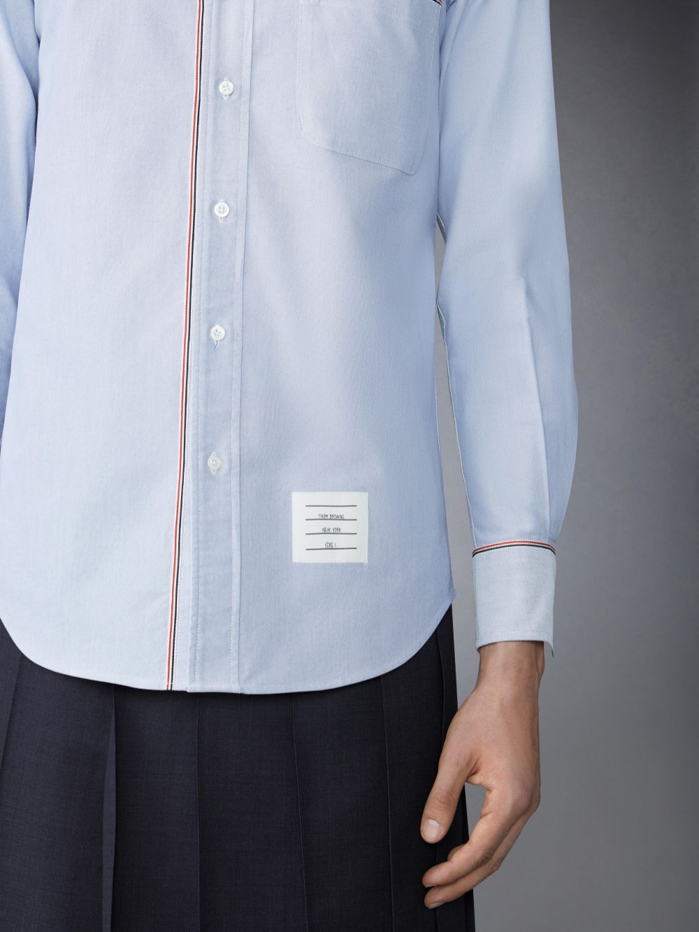 Chemises Thom Browne Oxford Grosgrain Framing Homme Bleu | WOJ04U01632