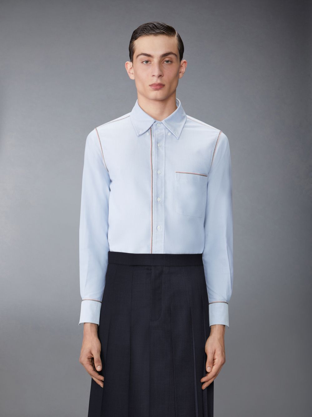 Chemises Thom Browne Oxford Grosgrain Framing Homme Bleu | WOJ04U01632