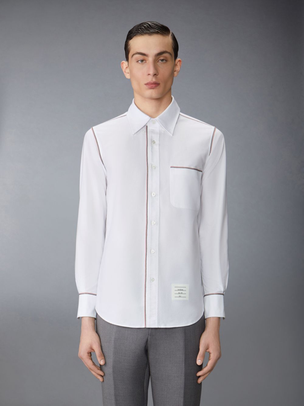 Chemises Thom Browne Oxford Grosgrain Framing Homme Blanche | TQB65B88106