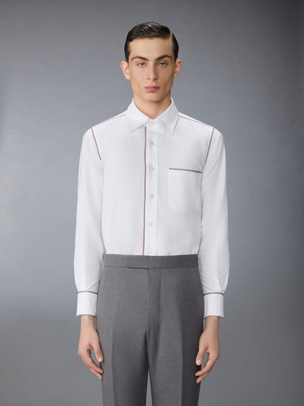 Chemises Thom Browne Oxford Grosgrain Framing Homme Blanche | TQB65B88106