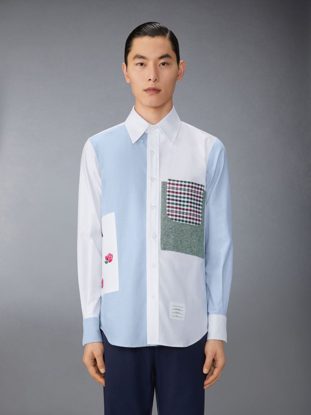 Chemises Thom Browne Oxford Rose and Raven Patch Homme Bleu | NNL83T99676