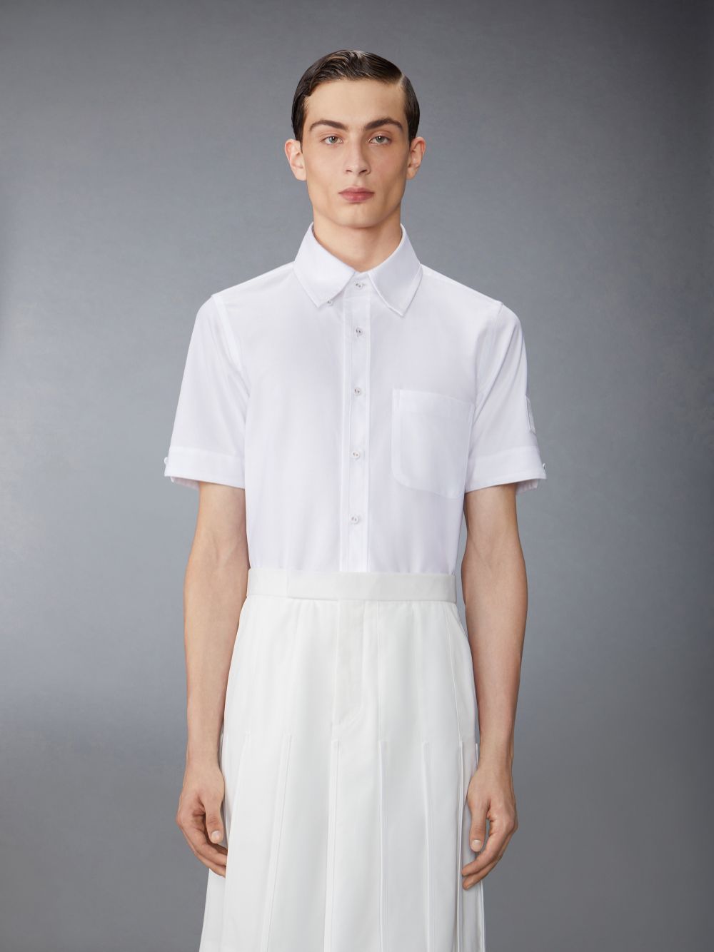 Chemises Thom Browne Oxford Self Tipping and Flag Patch Homme Blanche | NSY34M57108