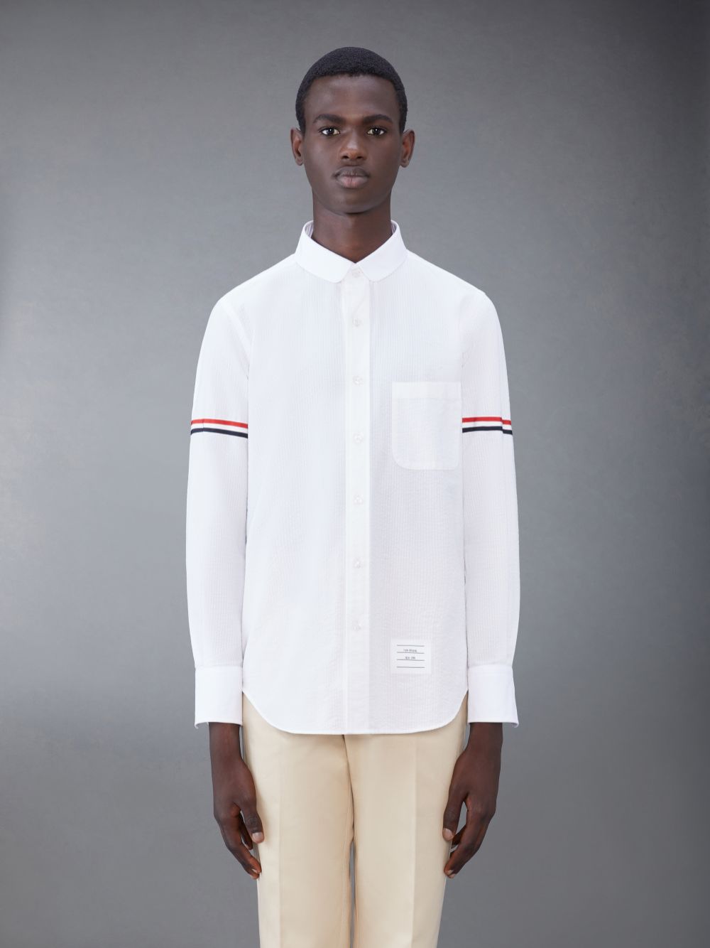 Chemises Thom Browne Seersucker Armband Homme Blanche | REG74N25407