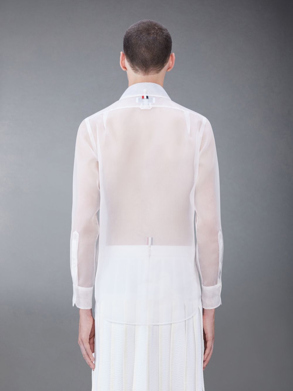 Chemises Thom Browne Silk Organza Tie Applique Round Collar Homme Blanche | PKY12Q53193