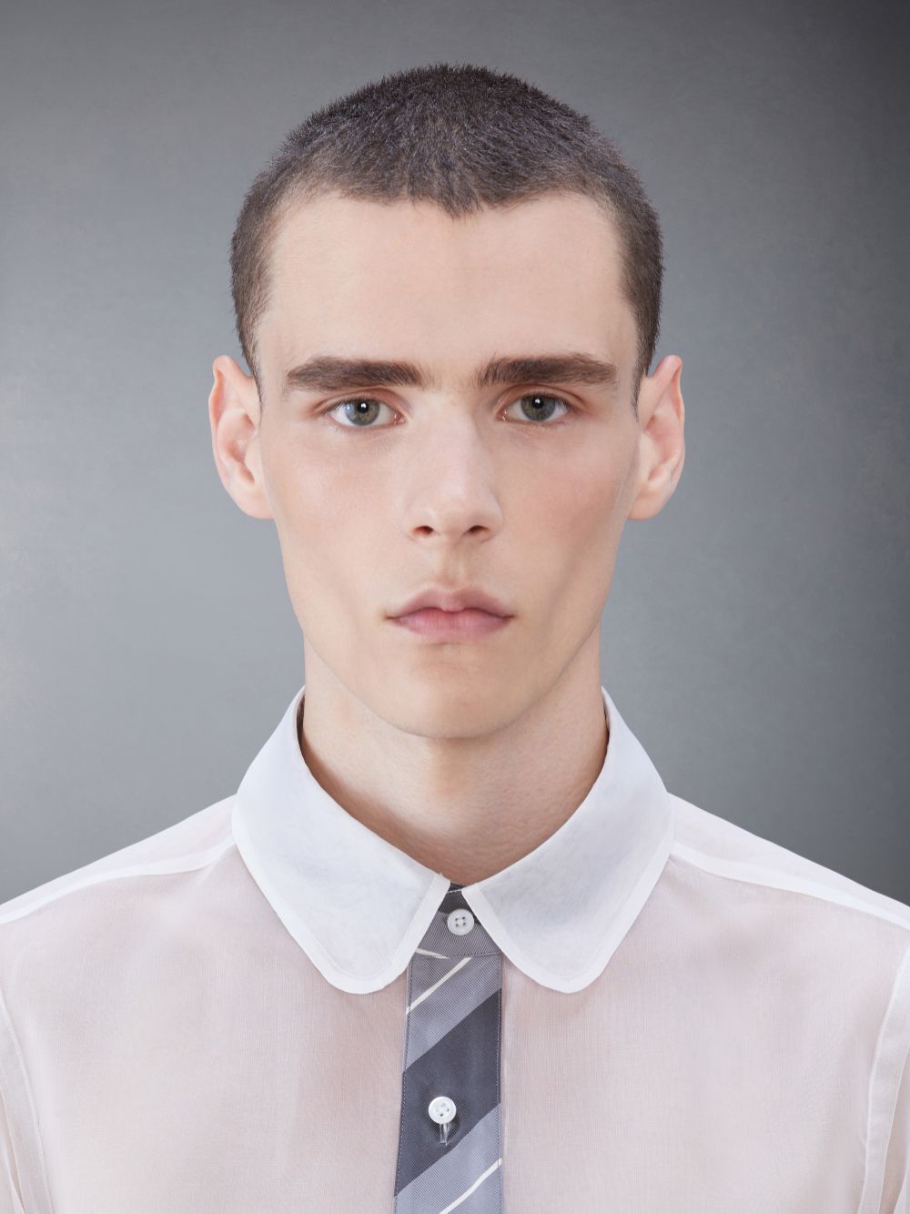 Chemises Thom Browne Silk Organza Tie Applique Round Collar Homme Blanche | PKY12Q53193