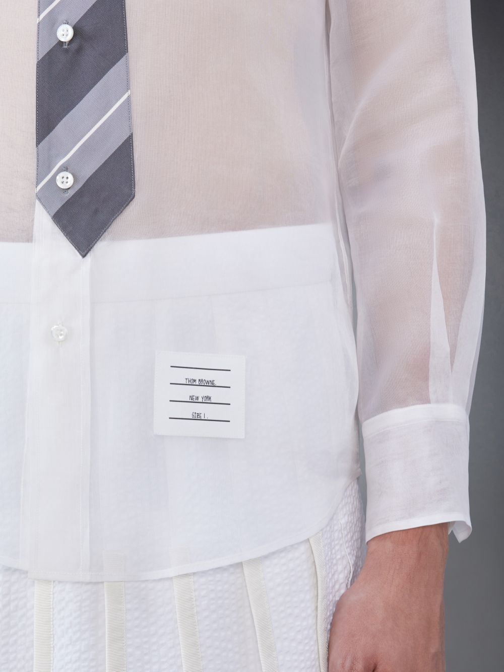 Chemises Thom Browne Silk Organza Tie Applique Round Collar Homme Blanche | PKY12Q53193