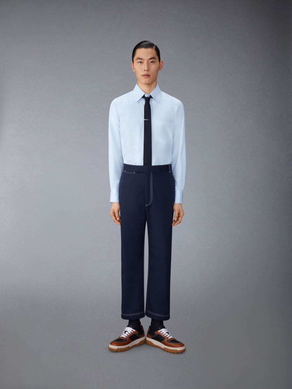 Chemises Thom Browne Solid Poplin Twin Needle Contrast Topstitching Homme Bleu | IVG73N85460