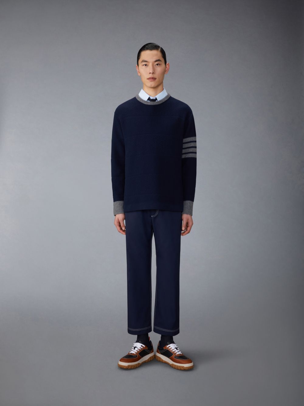 Chemises Thom Browne Solid Poplin Twin Needle Contrast Topstitching Homme Bleu | IVG73N85460