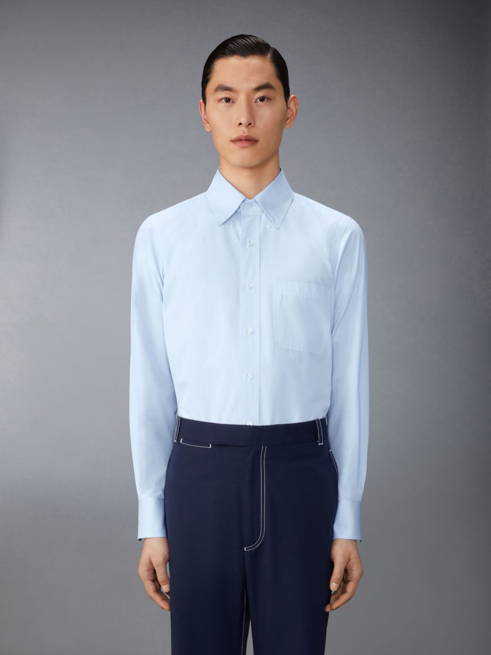 Chemises Thom Browne Solid Poplin Twin Needle Contrast Topstitching Homme Bleu | IVG73N85460