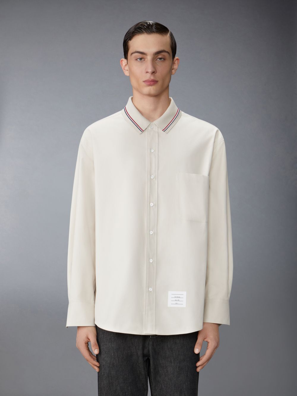 Chemises Thom Browne Stripe Cotton Flannel Oversized Homme Beige | ZBM99D16030